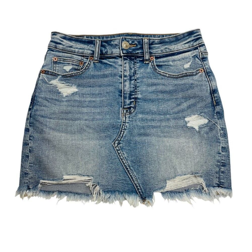 American Eagle Outfitters Hi Rise Mini Jean Raw Hem Denim Skirt Size 6